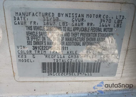 2014 Nissan Versa Note S Plus из США, поврежденный, VIN 3N1CE2CP5EL397611